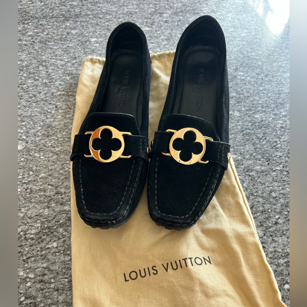 Louis Vuitton Black Loafers with Gold Accent